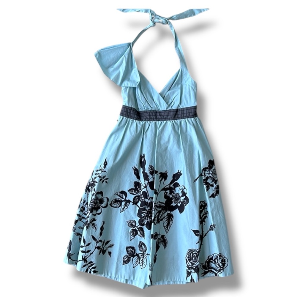 Anthropologie Nathalie Lete Paris Stemmed Sweetbriar Blue Halter Dress Size 4 - Picture 2 of 11